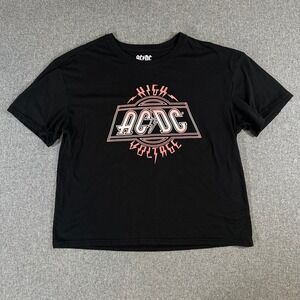 ACDC High Voltage Graphic T-Shirt Womens XL Black Pink Rock Band Short Sleeve